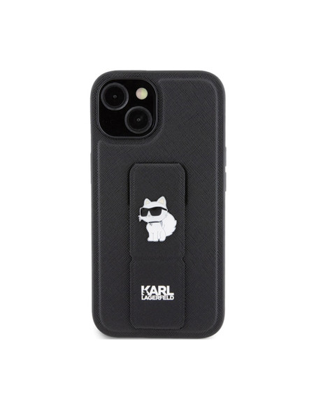 Etui Do iPhone 15 Plus Karl Lagerfeld Gripstand Saffiano Choupette Pins Czarny