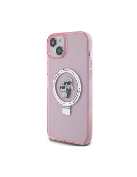 Etui Do iPhone 15 Plus Karl Lagerfeld Ring Stand Karl & Choupette MagSafe Różowy