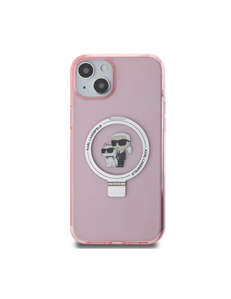 Etui Do iPhone 15 Plus Karl Lagerfeld Ring Stand Karl & Choupette MagSafe Różowy