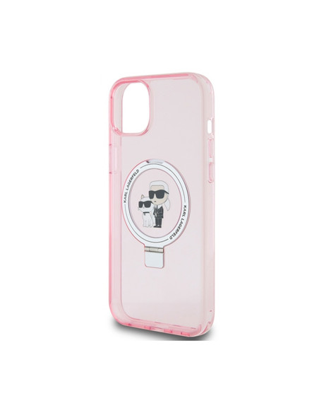 Etui Do iPhone 15 Plus Karl Lagerfeld Ring Stand Karl & Choupette MagSafe Różowy