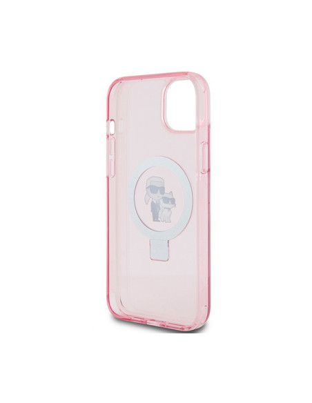 Etui Do iPhone 15 Plus Karl Lagerfeld Ring Stand Karl & Choupette MagSafe Różowy