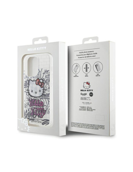 Etui Do iPhone 15 Pro Max Hello Kitty IML Kitty On Bricks Graffiti Biały
