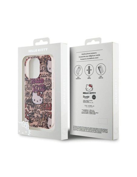Etui Do iPhone 15 Pro Max Hello Kitty IML Tags Graffiti Różowy
