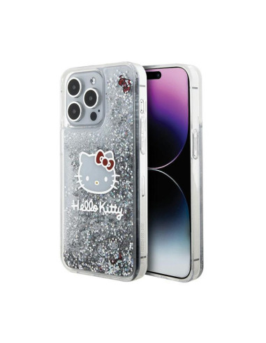 Etui Do iPhone 15 Pro Max Hello Kitty Liquid Glitter Charms Kitty Head Srebrny