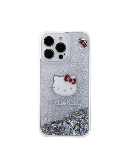 Etui Do iPhone 15 Pro Max Hello Kitty Liquid Glitter Charms Kitty Head Srebrny