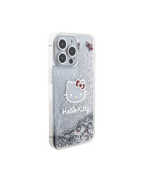 Etui Do iPhone 15 Pro Max Hello Kitty Liquid Glitter Charms Kitty Head Srebrny