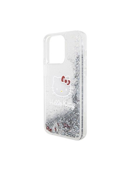 Etui Do iPhone 15 Pro Max Hello Kitty Liquid Glitter Charms Kitty Head Srebrny