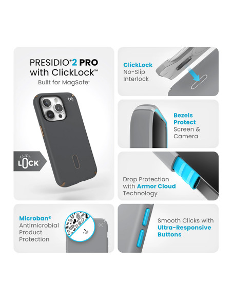 Etui Do iPhone 15 Pro Speck Presidio2 Pro ClickLock & MagSafe Szary