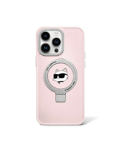 Etui Do iPhone 15 Pro Max Karl Lagerfeld Ring Stand Choupette Head MagSafe Różowy