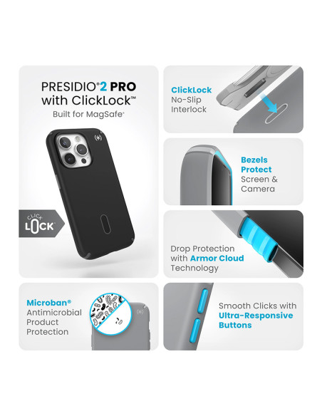 Etui Do iPhone 15 Pro Speck Presidio2 Pro ClickLock & MagSafe Czarny