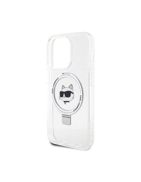 Etui Do iPhone 15 Pro Max Karl Lagerfeld Ring Stand Choupette Head MagSafe Biały