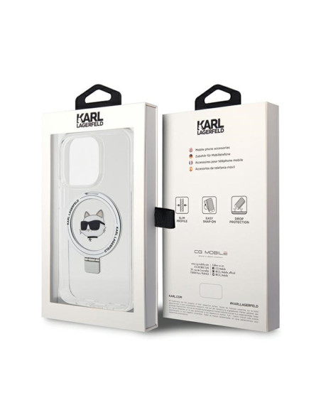 Etui Do iPhone 15 Pro Max Karl Lagerfeld Ring Stand Choupette Head MagSafe Biały