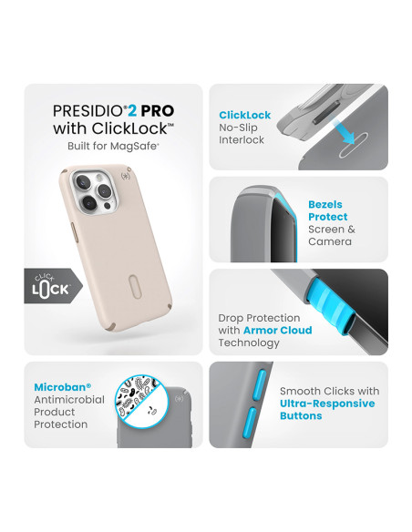 Etui Do iPhone 15 Pro Speck Presidio2 Pro ClickLock & MagSafe Beżowy