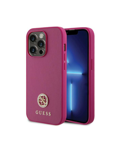 Etui Do iPhone 15 Pro Max Guess 4G Strass Metal Logo Różowy