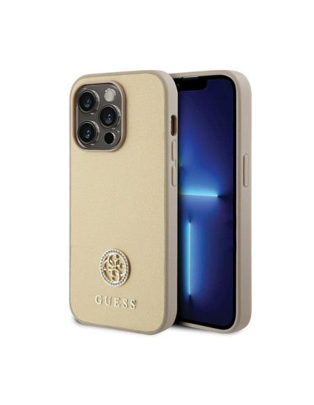 Etui Do iPhone 15 Pro Max Guess 4G Strass Metal Logo Złoty