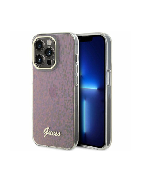 Etui Do iPhone 15 Pro Guess IML Faceted Mirror Disco Iridescent Różowy