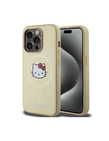 Etui Do iPhone 15 Pro Max Hello Kitty Leather Kitty Head MagSafe Złoty