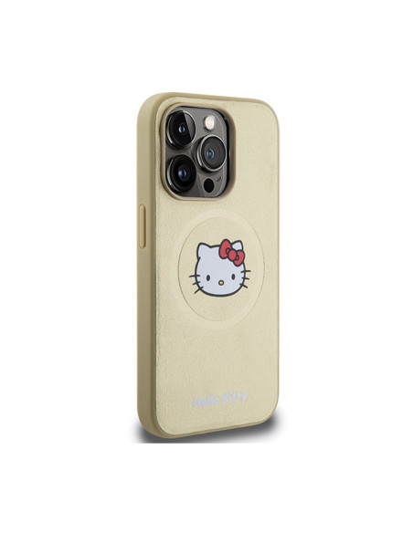 Etui Do iPhone 15 Pro Max Hello Kitty Leather Kitty Head MagSafe Złoty