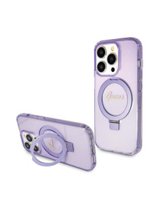 Etui Do iPhone 15 Pro Max Guess Ring Stand Script Glitter MagSafe Fioletowy