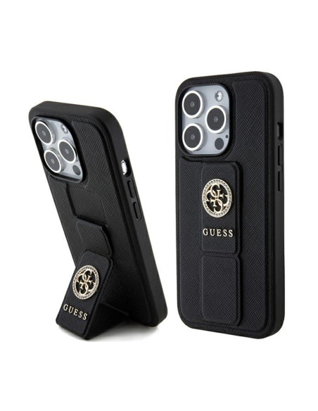 Etui Do iPhone 15 Pro Max Guess Grip Stand 4G Saffiano Strass Logo Czarny