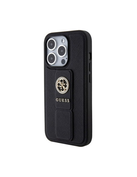 Etui Do iPhone 15 Pro Max Guess Grip Stand 4G Saffiano Strass Logo Czarny