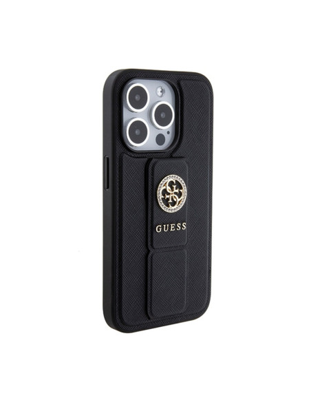 Etui Do iPhone 15 Pro Max Guess Grip Stand 4G Saffiano Strass Logo Czarny