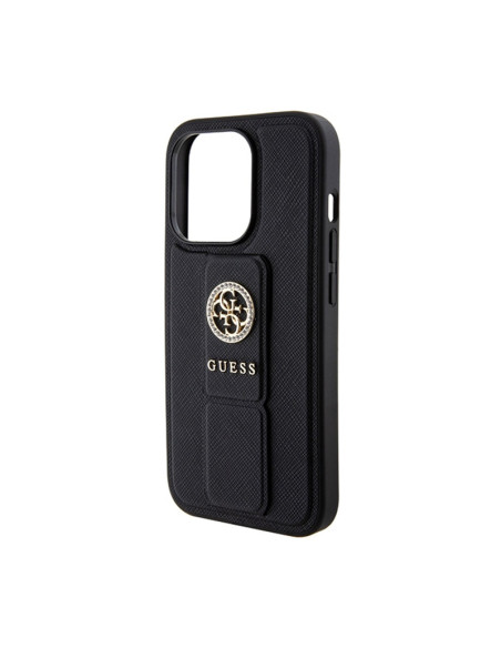 Etui Do iPhone 15 Pro Max Guess Grip Stand 4G Saffiano Strass Logo Czarny
