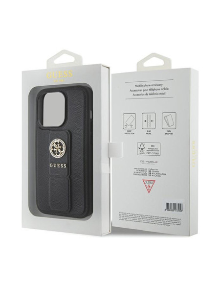 Etui Do iPhone 15 Pro Max Guess Grip Stand 4G Saffiano Strass Logo Czarny