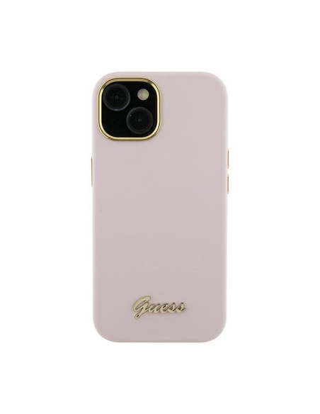 Etui Do iPhone 15 Pro Max Guess Silicone Script Metal Logo & Frame Różowy