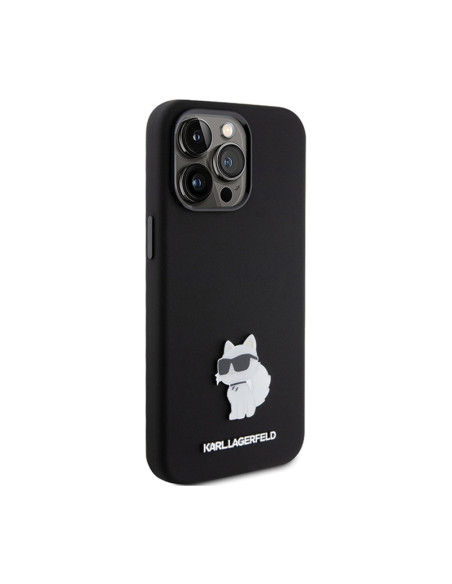 Etui Do iPhone 15 Pro Max Karl Lagerfeld Silicone Choupette Metal Pin Czarny