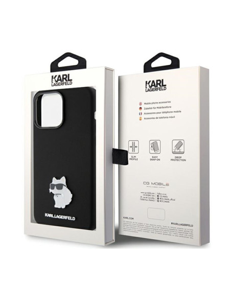 Etui Do iPhone 15 Pro Max Karl Lagerfeld Silicone Choupette Metal Pin Czarny