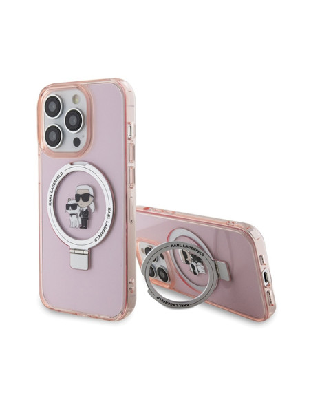 Etui Do iPhone 15 Pro Max Karl Lagerfeld Ring Stand Karl & Choupette MagSafe Różowy