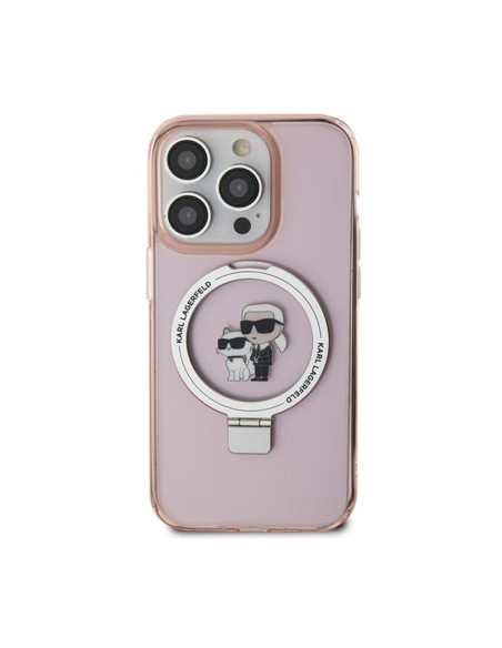 Etui Do iPhone 15 Pro Max Karl Lagerfeld Ring Stand Karl & Choupette MagSafe Różowy