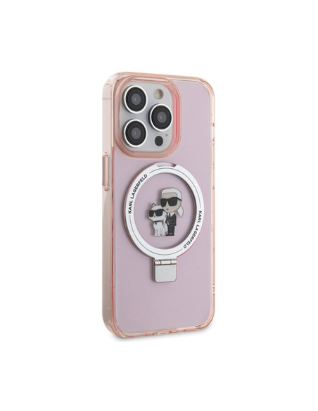 Etui Do iPhone 15 Pro Max Karl Lagerfeld Ring Stand Karl & Choupette MagSafe Różowy