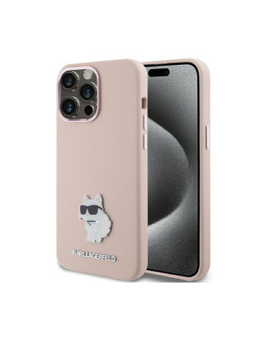 Etui Do iPhone 15 Pro Max Karl Lagerfeld Silicone Choupette Metal Pin Różowy