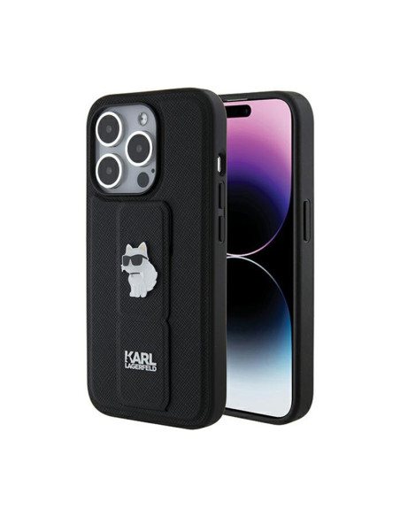 Etui Do iPhone 15 Pro Max Karl Lagerfeld Gripstand Saffiano Choupette Pins Czarny
