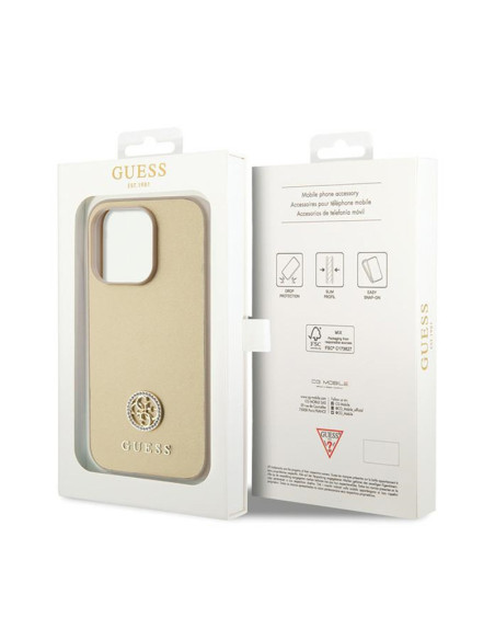 Etui Do iPhone 15 Pro Guess 4G Strass Metal Logo Złoty