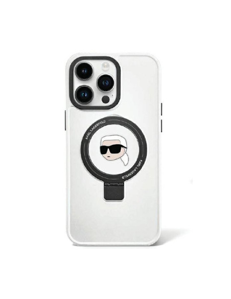 Etui Do iPhone 15 Pro Karl Lagerfeld Ring Stand Karl Head MagSafe Biały