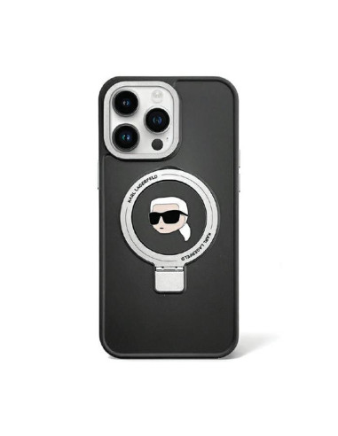Etui Do iPhone 15 Pro Karl Lagerfeld Ring Stand Karl Head MagSafe Czarny