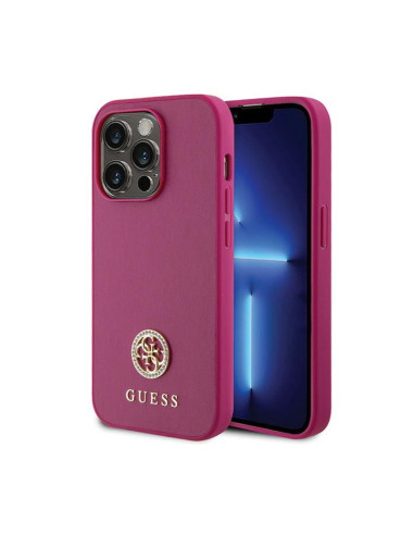 Etui Do iPhone 15 Pro Guess 4G Strass Metal Logo Różowy