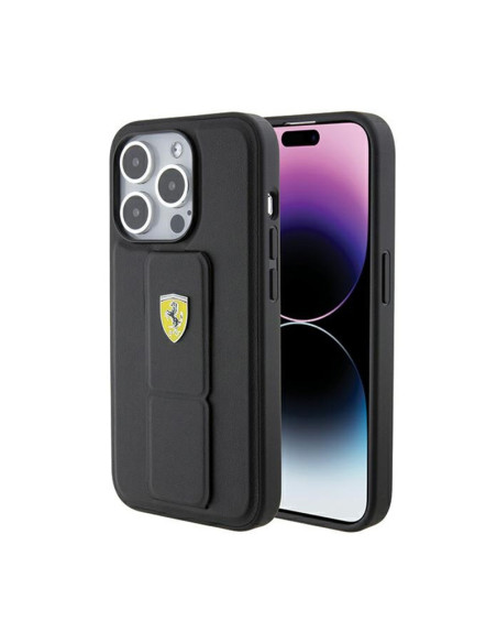 Etui Do iPhone 15 Pro Ferrari Grip Stand Metal Logo Czarny