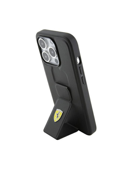 Etui Do iPhone 15 Pro Ferrari Grip Stand Metal Logo Czarny