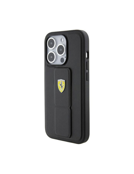 Etui Do iPhone 15 Pro Ferrari Grip Stand Metal Logo Czarny