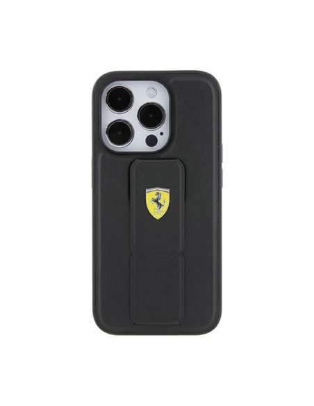 Etui Do iPhone 15 Pro Ferrari Grip Stand Metal Logo Czarny