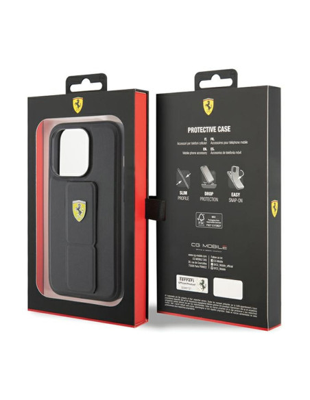 Etui Do iPhone 15 Pro Ferrari Grip Stand Metal Logo Czarny