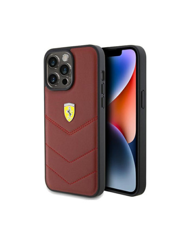 Etui Do iPhone 15 Pro Max Ferrari Quilted Metal Logo Czerwony