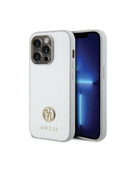 Etui Do iPhone 15 Pro Guess 4G Strass Metal Logo Srebrny