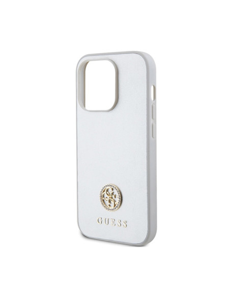 Etui Do iPhone 15 Pro Guess 4G Strass Metal Logo Srebrny