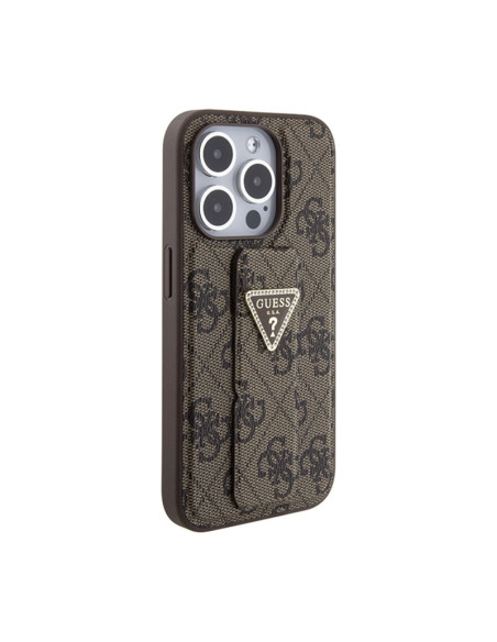 Etui Do iPhone 15 Pro Guess Grip Stand 4G Triangle Strass Logo Brązowy