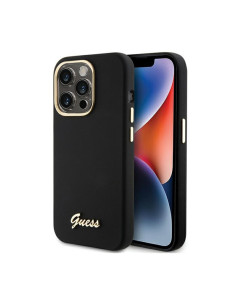 Etui Do iPhone 15 Pro Guess Silicone Script Metal Logo & Frame Czarny
